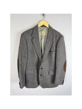 JG Hook Mens Vintage Wool Tweed Herringbone Blazer Brown Elbow Patches Men 44
